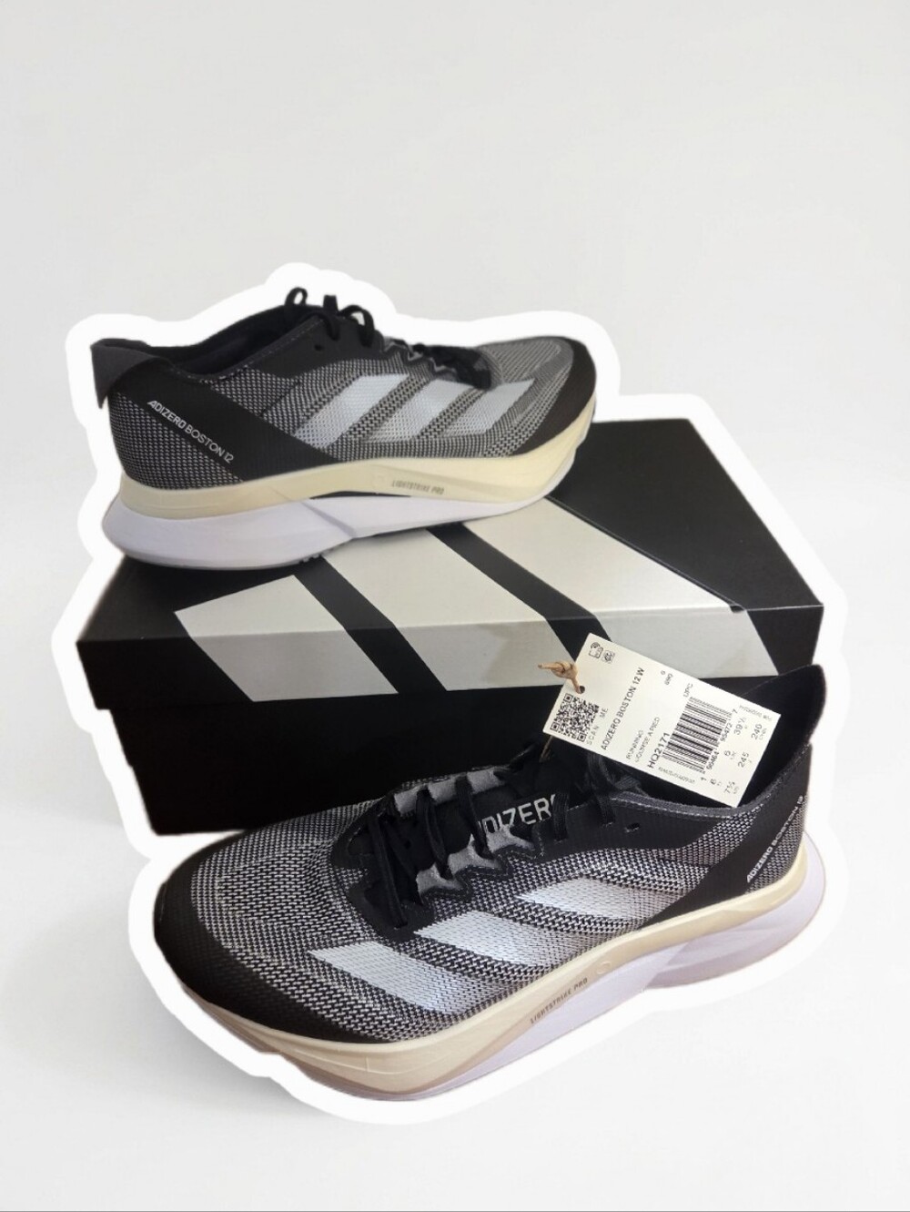 Adidas Adizero Boston Women's 7.5 Running Shoes Black White Carbon HQ2171 W Box